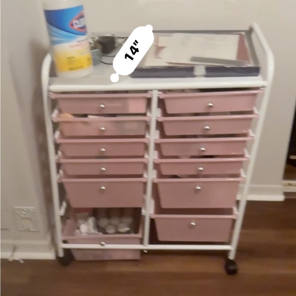Pink Storage Cart with Drawers
